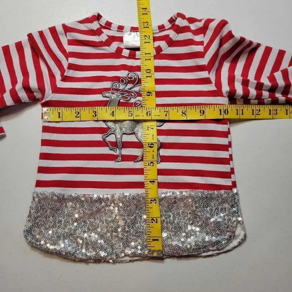 Christmas Girls Toddler 2T Matching Set Silver Reindeer Red White Stripes